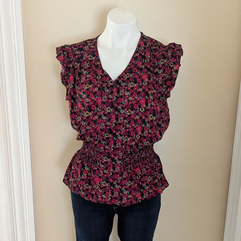 Tommy Hilfiger navy, red and tan floral print top size S